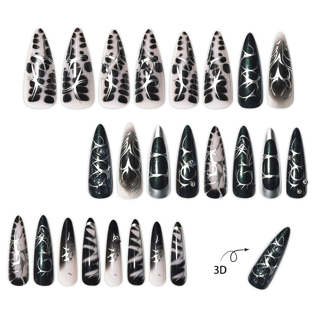 Elegant Stiletto Nail Art Extensions with Intricate Design Kalsten
