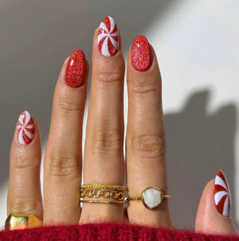 Artificial nail set with festive Christmas motifs and glitter Kalsten