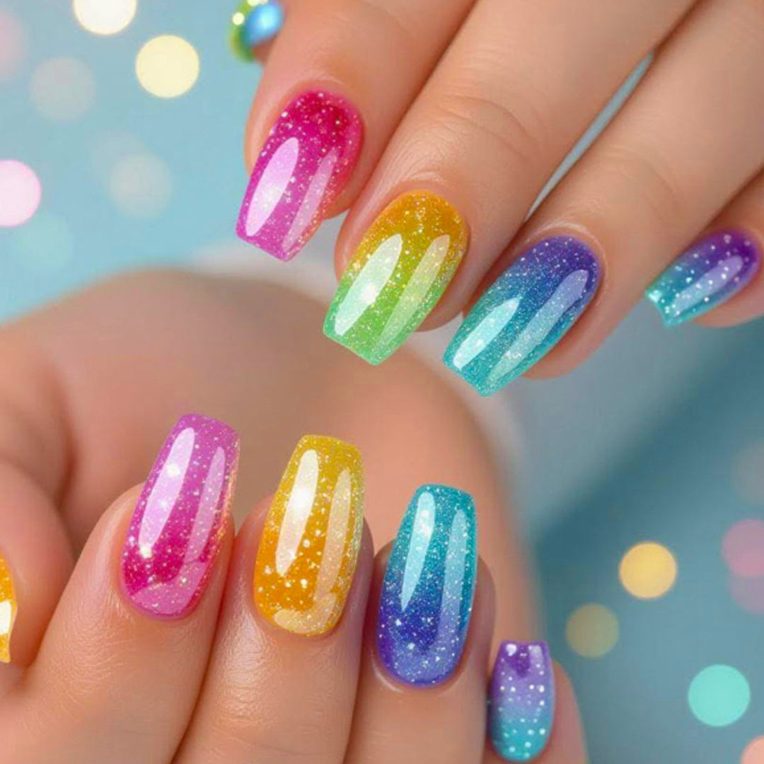 Vibrant Glitter Gradient Acrylic Nail Art Extensions Kalsten