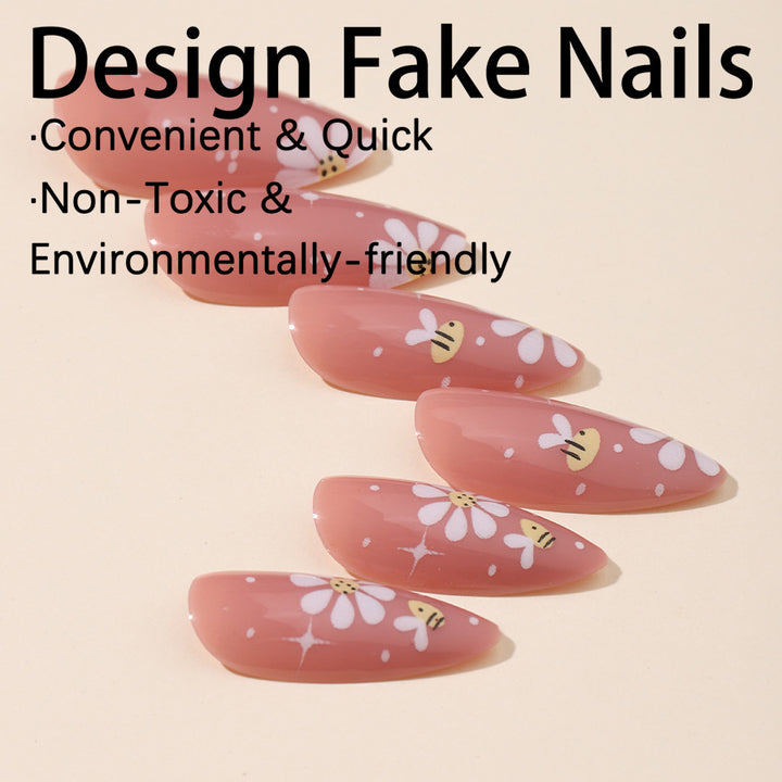Artificial nails set with elegant flowers and glitter accents Kalsten