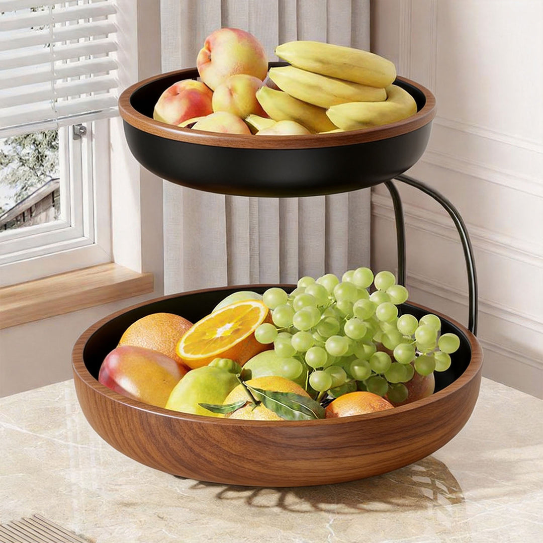 Tiered Curved-Frame Open-Wire Fruit Bowl Stand