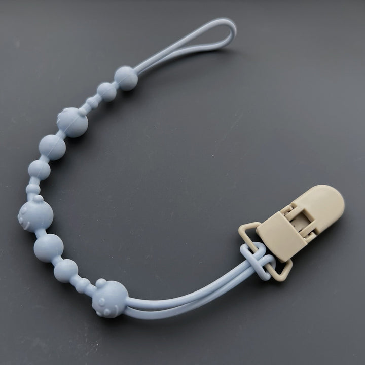 Baby Silicone Bead Teething Pacifier Clip with Wooden Safety Clip