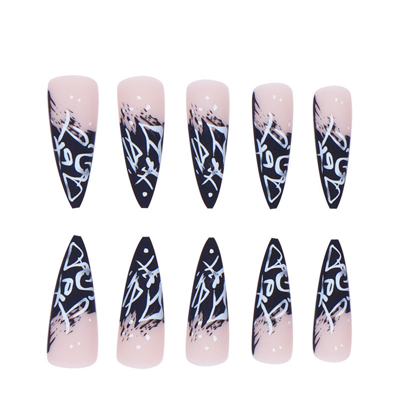 Artistic Stiletto Press-On Nails with Abstract Design Kalsten