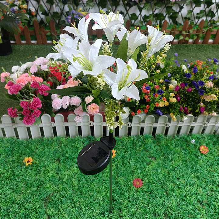 Solar LED Lily Garden Stake Light With Integrated Fairy String And Lifelike Silk Petals Kalsten