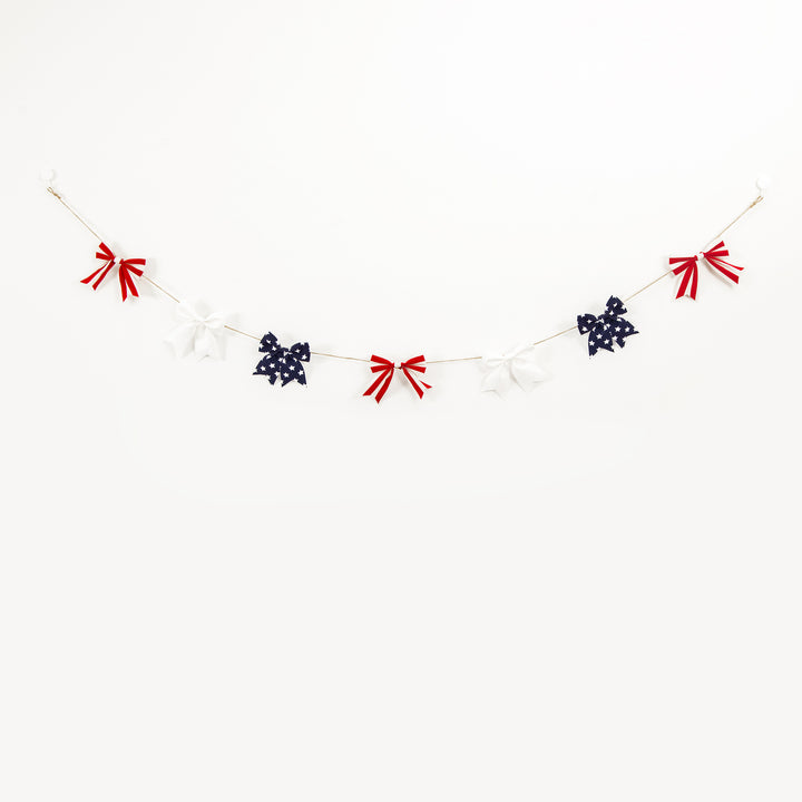 Unisex nan decorative fabric bow garland with jute twine and assorted striped star bows Kalsten