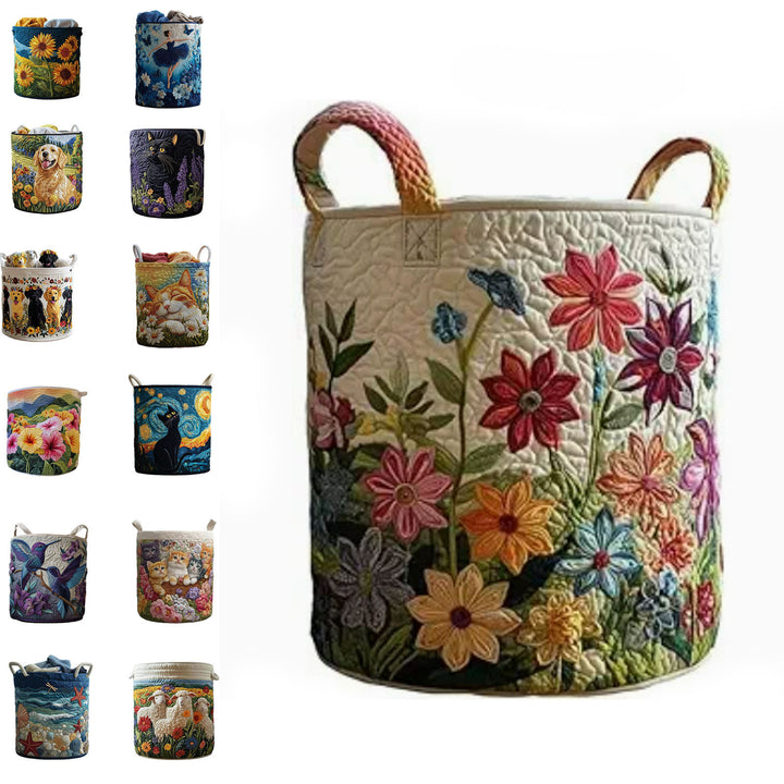 Quilted Decorative Laundry Storage Basket With Rope Handles Collapsible Fabric Organizer