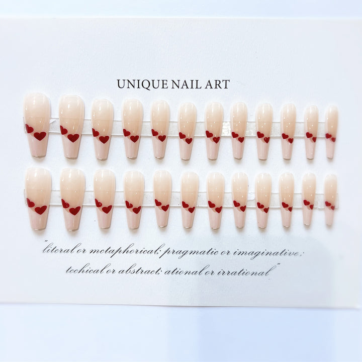 Heart-Decorated Press-On Nail Art Set
