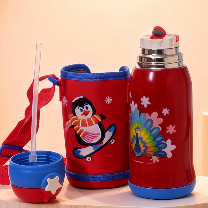 Women's Insulated Water Bottle with Practical Carry Strap and Animal Design Kalsten
