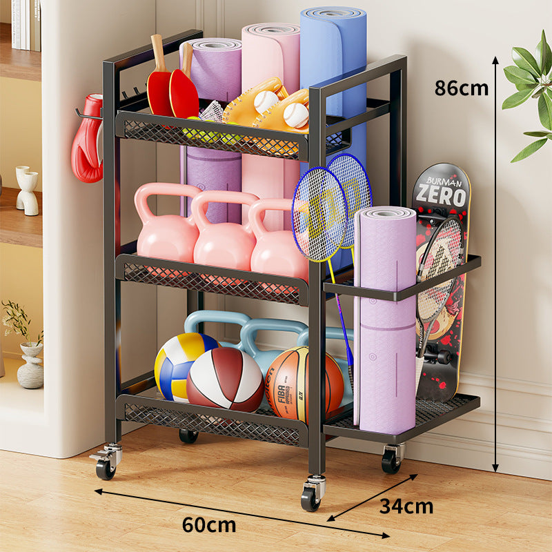 Rolling Three-Tier Metal Mesh Fitness Gear Organizer Cart with Locking Swivel Casters