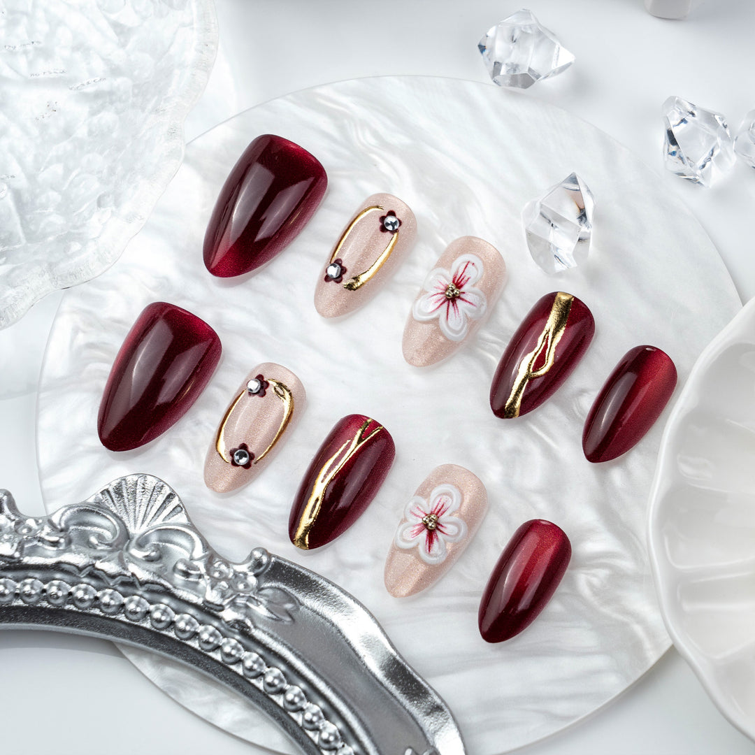 Artistic Floral Embellished Press-On Nail Set Kalsten