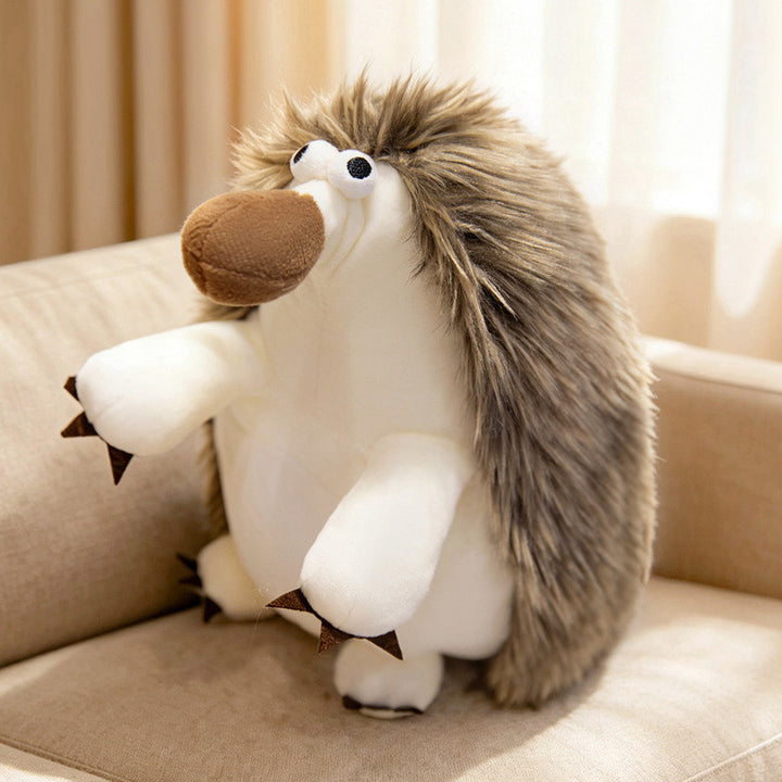 Plush Sitting Long-Fur Hedgehog Comforter Toy with Oversized Snout and Soft Bean-Fill Body Kalsten