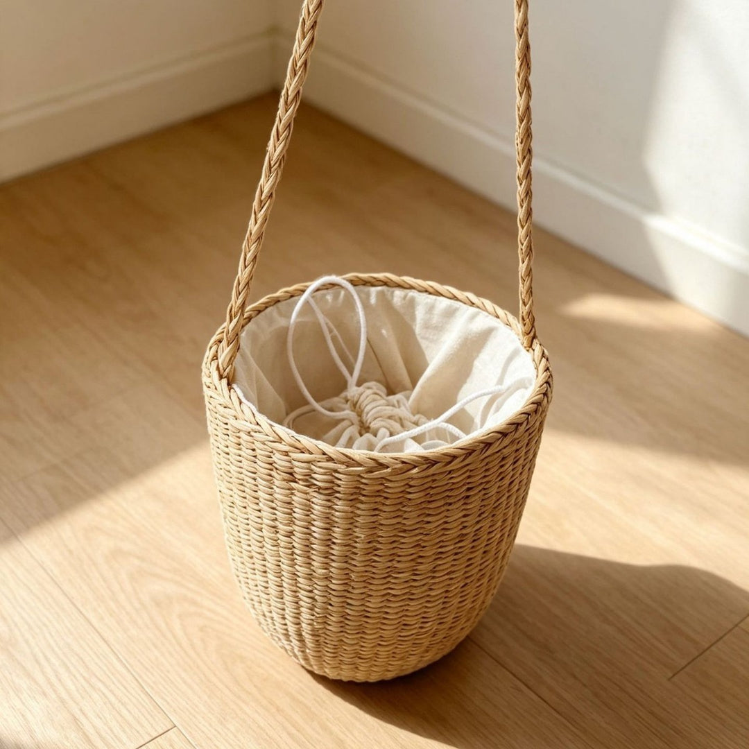 Handcrafted Natural Fiber Hanging Storage Basket Kalsten