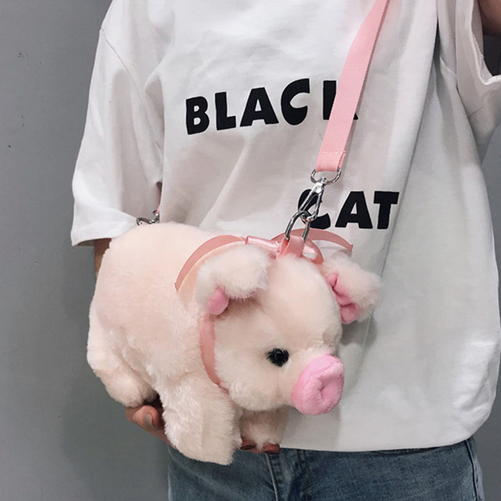 Plush Pig-Themed Crossbody Bag