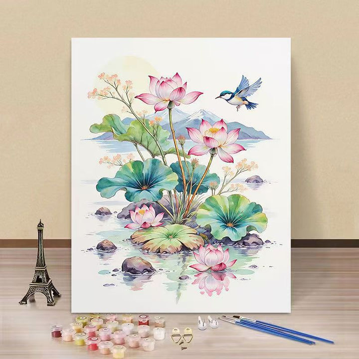 DIY Water Lily and Kingfisher Paint by Numbers Art Kit Kalsten
