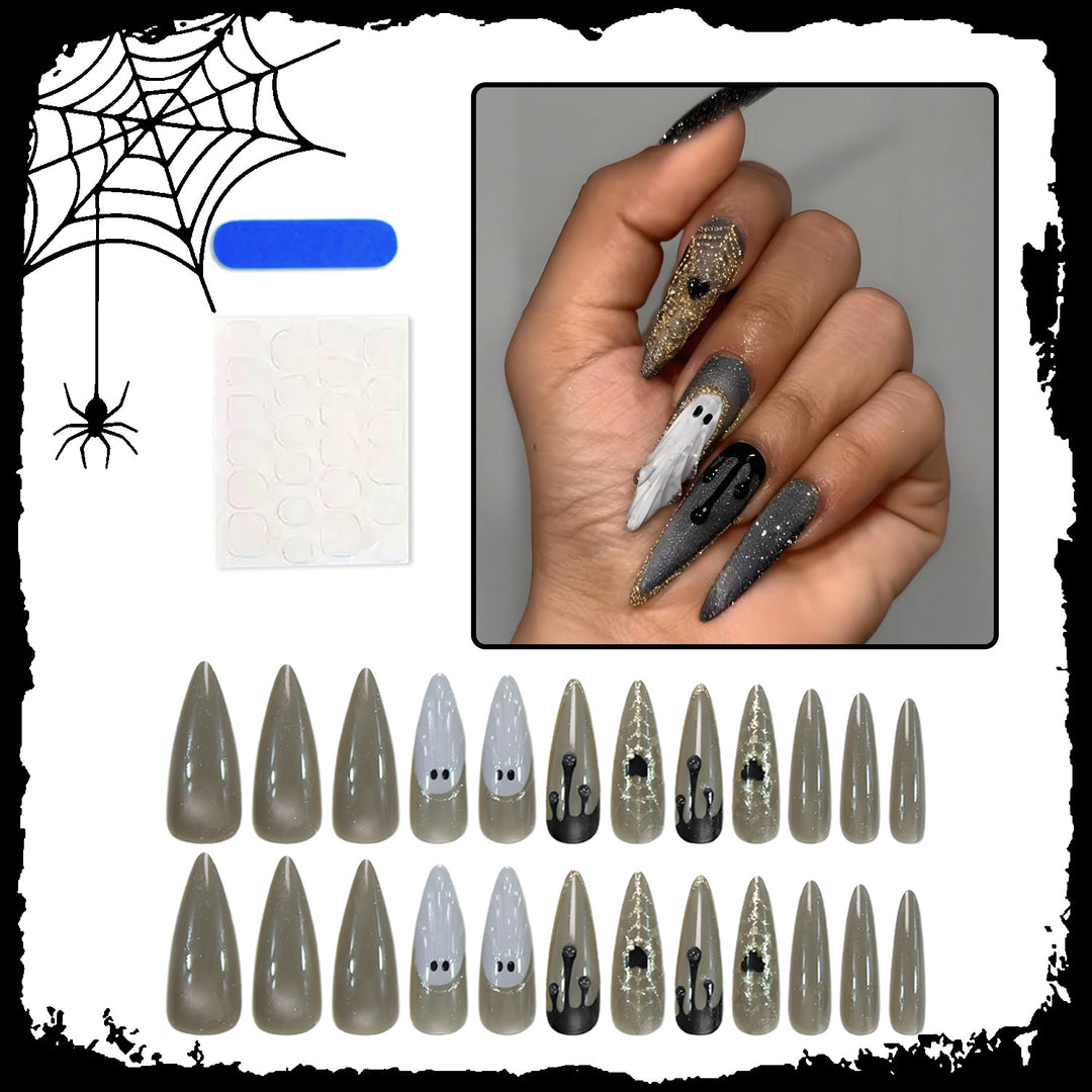 Art nail set with unique spooky designs Kalsten