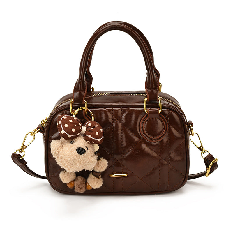 Quilted Mini Handbag with Plush Keychain