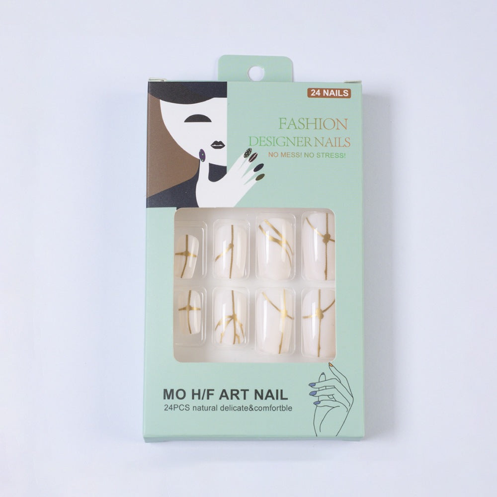 Artificial nails with elegant golden line pattern Kalsten
