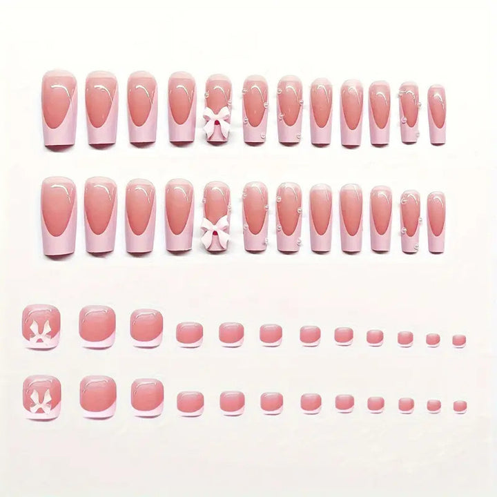 Artificial nail set with romantic bow and glitter details Kalsten