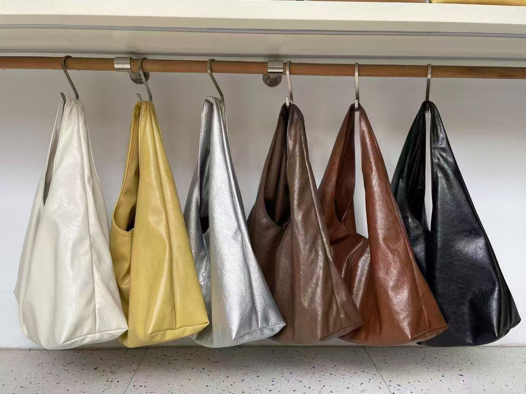 Sleek Leather Slouchy Shoulder Bag