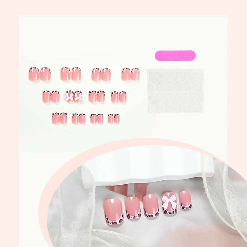 Artificial nail set with delicate bow and leopard patterns Kalsten