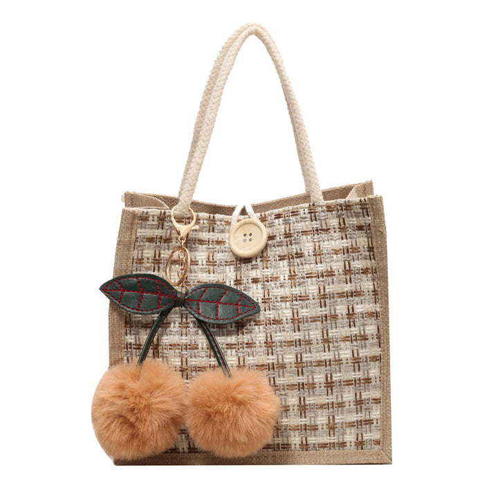 Bohemian Tote Bag with Decorative Pom Poms