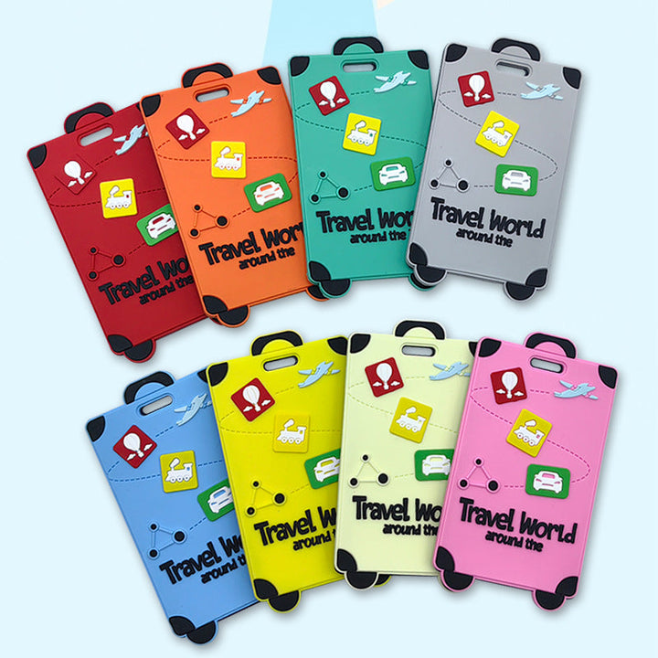 playful silicone luggage tag with clear ID window and embossed travel icons Kalsten