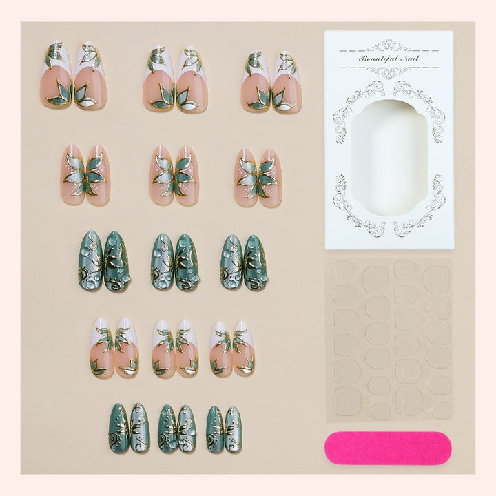 Artificial Nail Set with Floral Designs and 3D Accents Kalsten