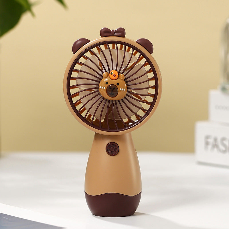 Unisex portable rechargeable handheld fan with cute animal head, soft propeller blades and transparent bead container Kalsten