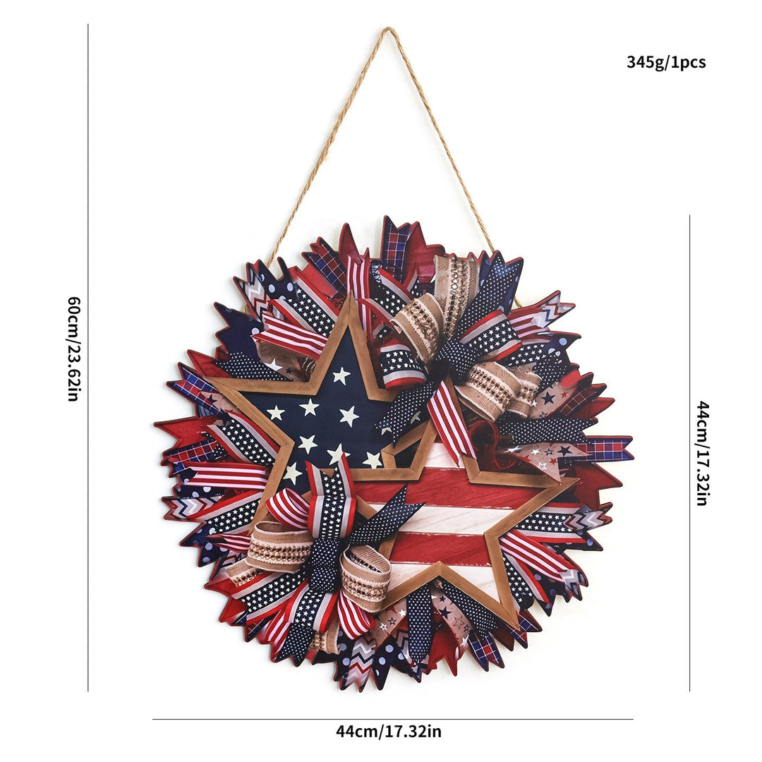 Unisex nan Patriotic Americana Burlap Ribbon Star Door Wreath with Jute Hanger Kalsten