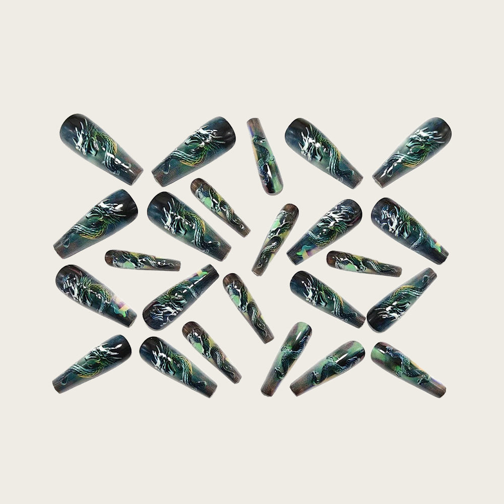 Artificial nails with impressive dragon relief Kalsten