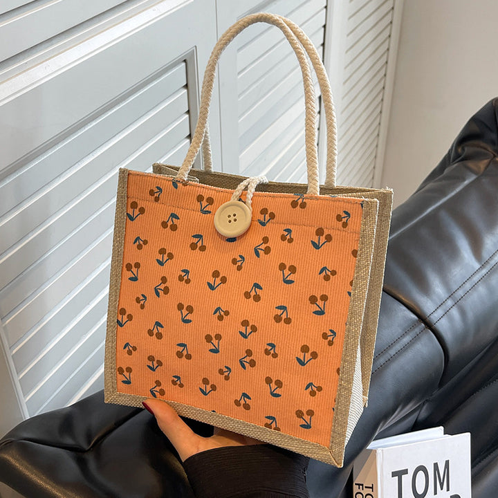 Floral Print Jute Tote Bag