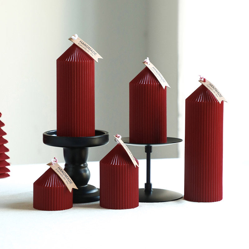 Handmade Ribbed Column Pillar Candle Set for Tabletop Decor