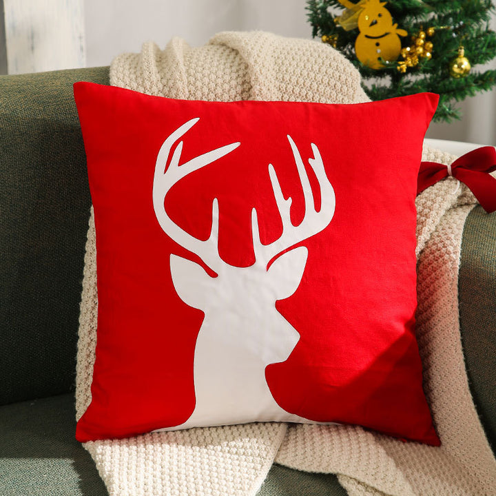Velvet Embroidered Festive Accent Pillow Cover with Metallic Script