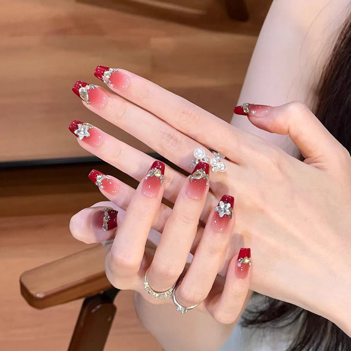 Decorative Long Stiletto Press-On Nails with Silver Accents Kalsten