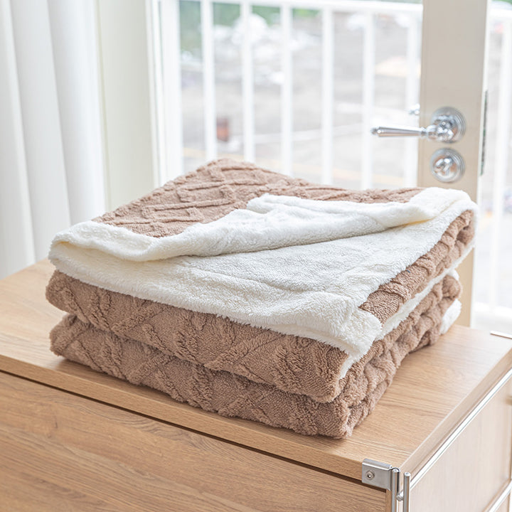 Reversible Sherpa-Lined Textured Knit Throw Blanket