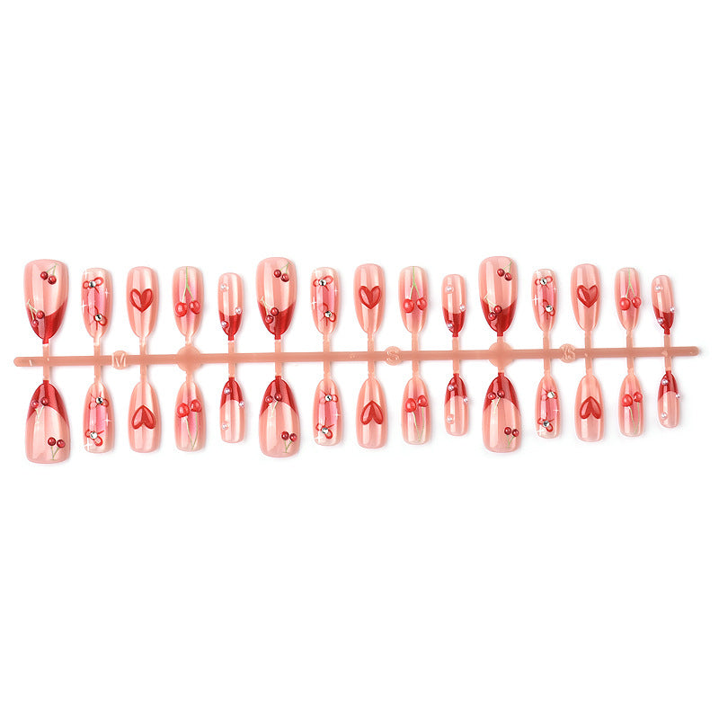 Romantic Heart-Embellished Press-On Nails