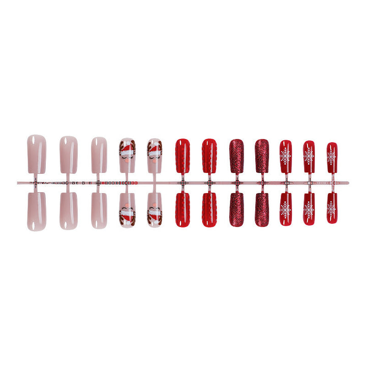 Artificial nail set with festive Christmas designs and glitter accents Kalsten