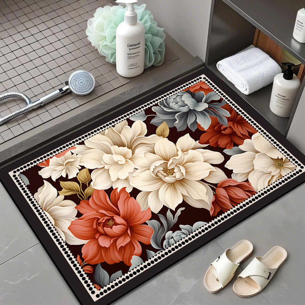 Floral Patterned Memory Foam Bath Mat Kalsten