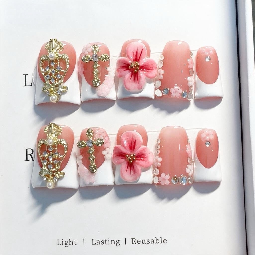 Decorative Floral Press-On Nail Set 1790731542