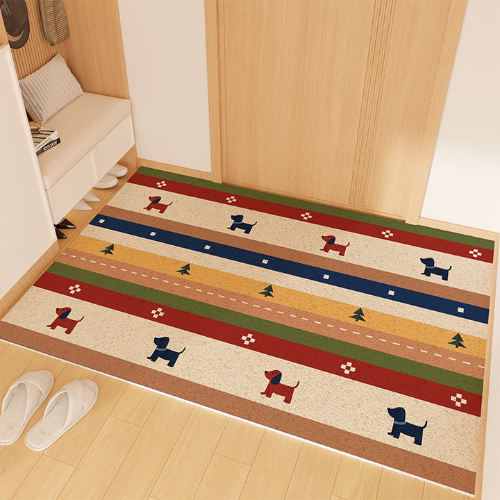 Playful Striped Dog Print Welcome Mat Kalsten