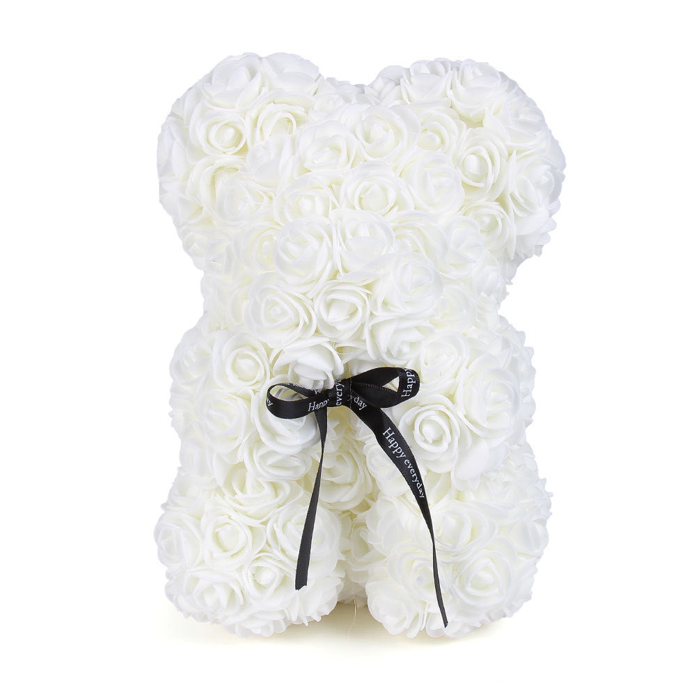 Handcrafted Foam Rose Teddy Bear Gift Sculpture With Satin Ribbon