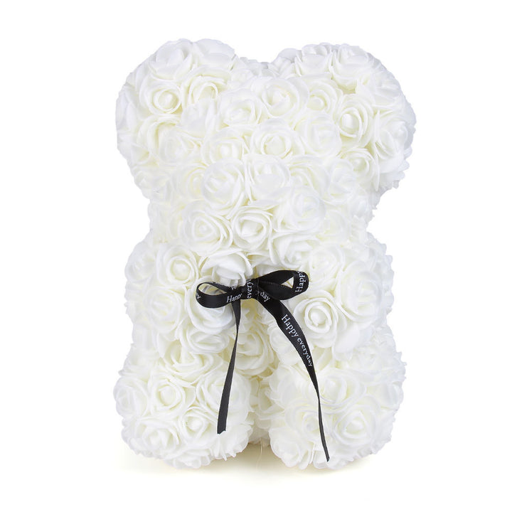 Handcrafted Foam Rose Teddy Bear Gift Sculpture With Satin Ribbon