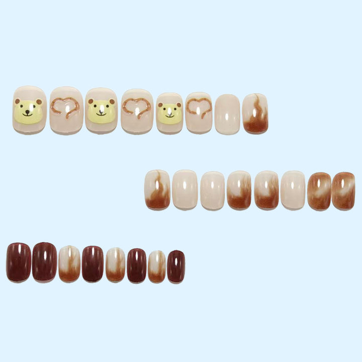 Artificial nails with cute bear design and elegant color gradients Kalsten