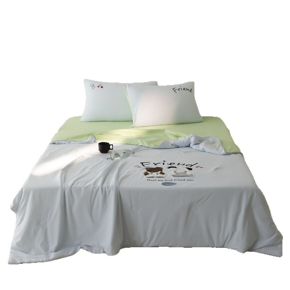Bedding set made of cotton satin with minimalist panda print and extra soft fitted sheet