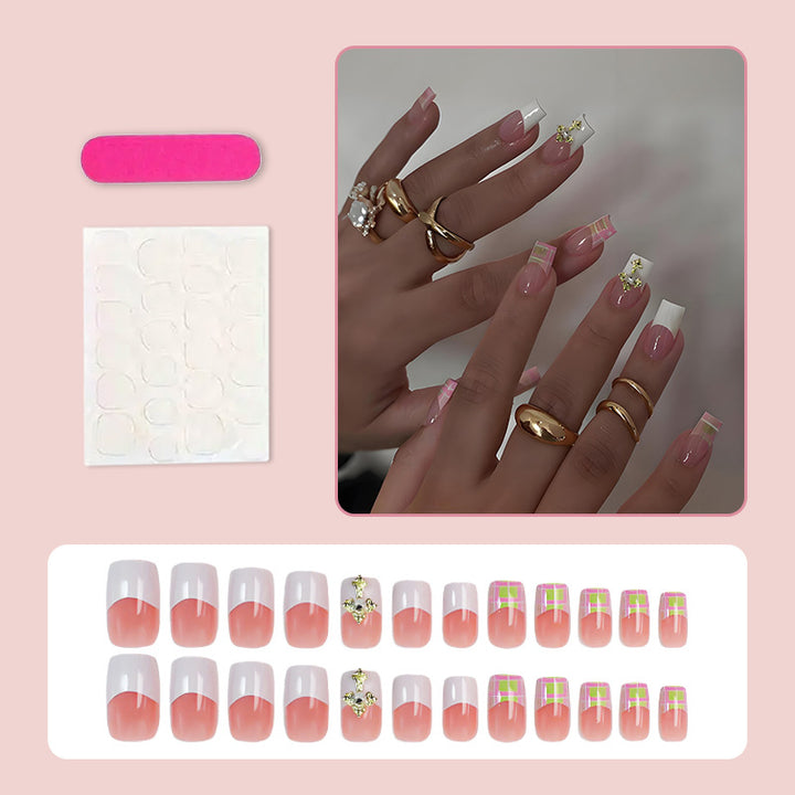 Artificial nail kit with elegant French tips and modern accents Kalsten