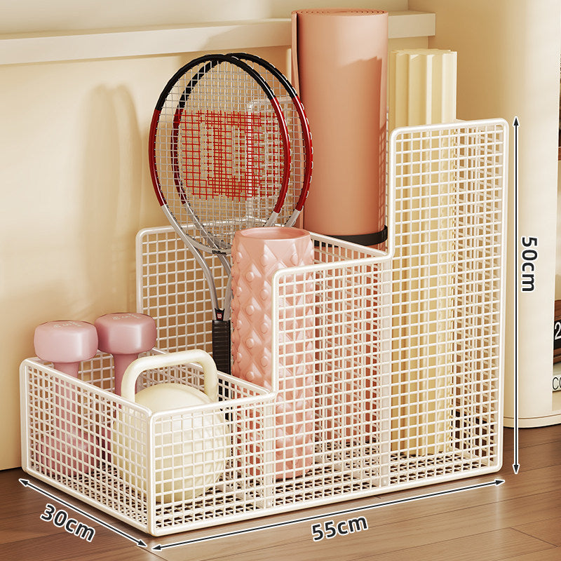Vertical Mesh Sports and Fitness Equipment Organizer Rack with Divided Compartments