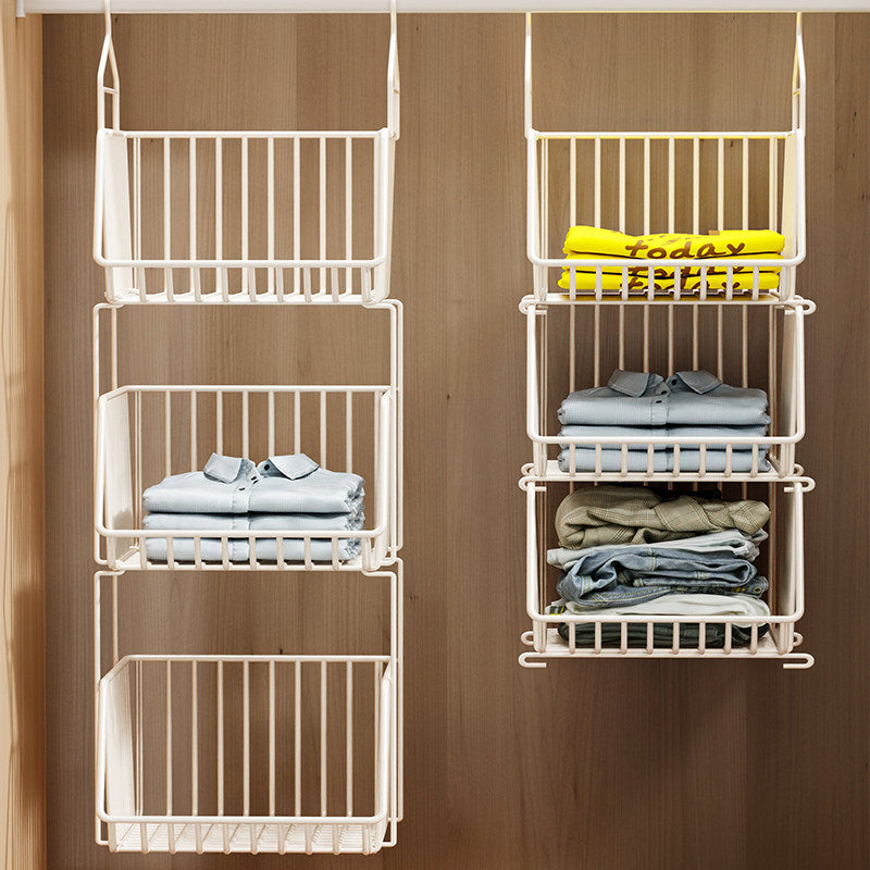 Over-Rod Double Tier Hanging Closet Wire Basket Organizer with Removable Baskets