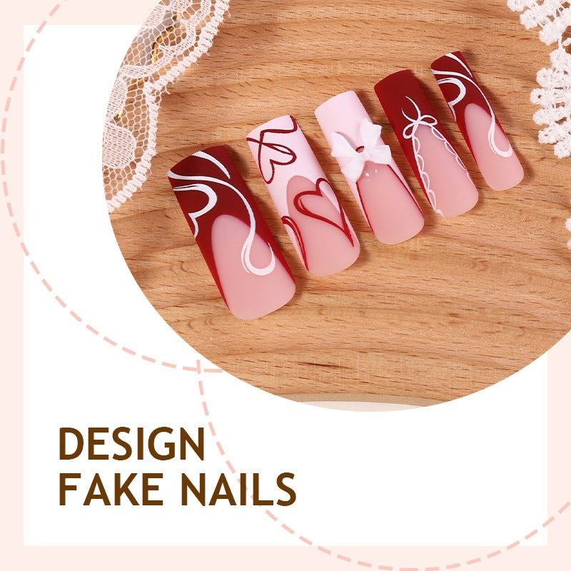 Artificial nail set with romantic heart designs and elegant patterns Kalsten