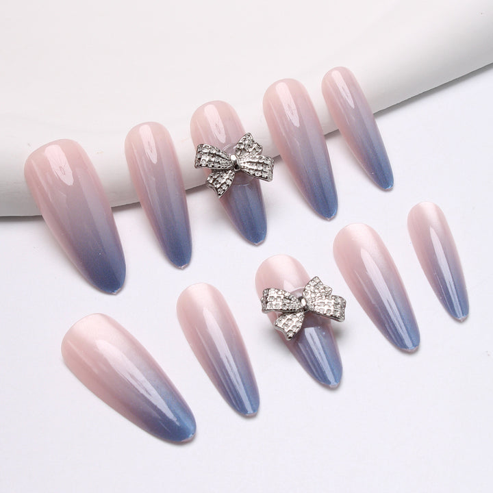 Elegant Stiletto Press-On Nails with Rhinestone Bows Kalsten