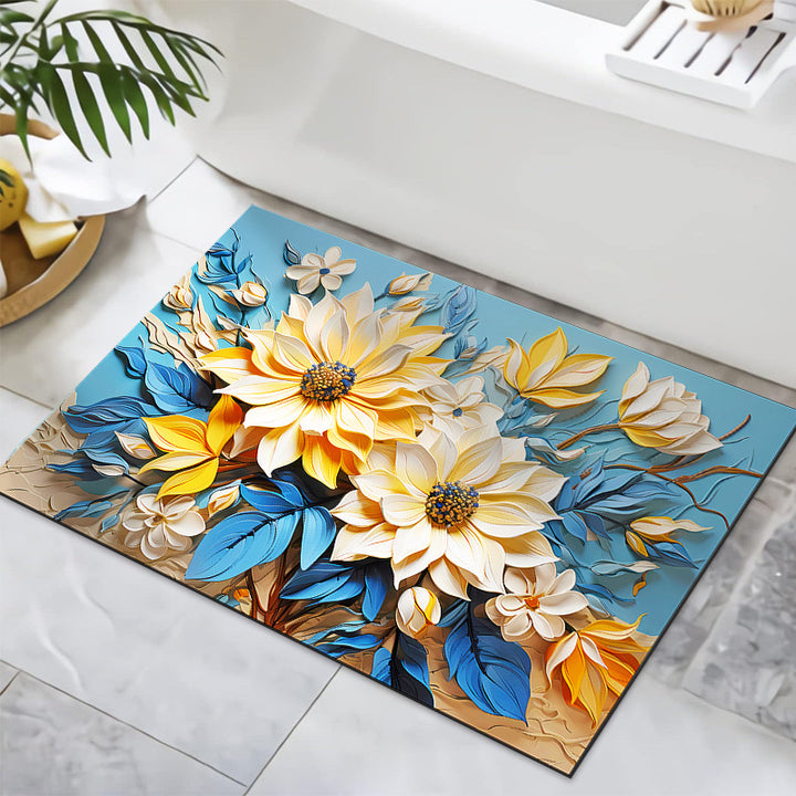 Textured Floral Design Bath Mat Kalsten